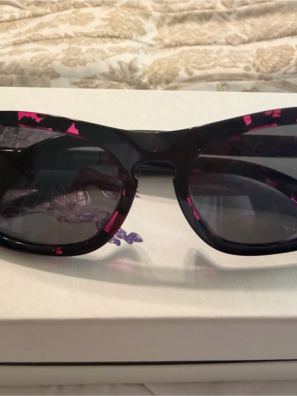 Burberry Black Sunglasses with Pink Patterned Accents